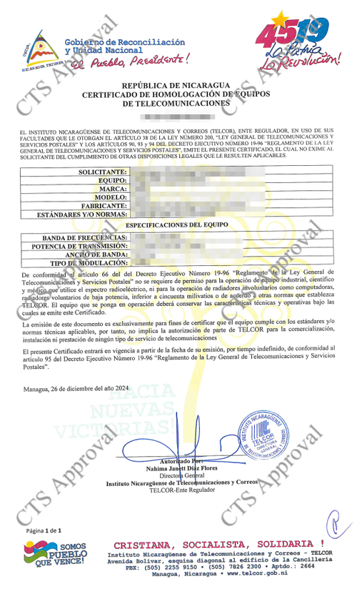 TELCOR Certificate