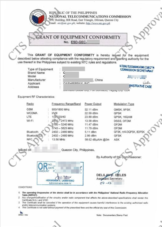 NTC certificate