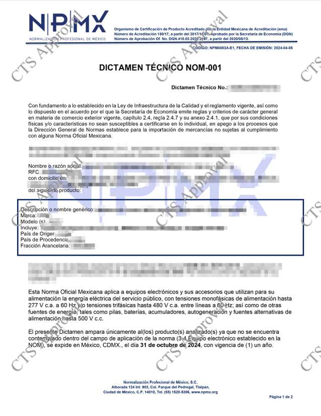 NOM Certificate